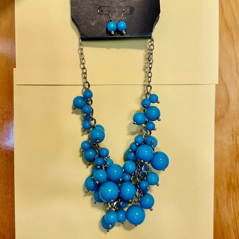 Light Blue and Silver Necklace and Earring Set